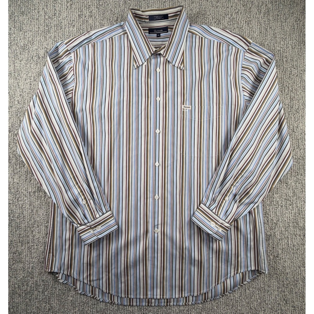 Faconnable Button Down Shirt Mens XL Multi Color Striped Long Sleeve Cotton